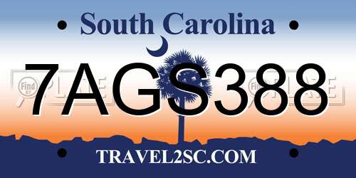 7AGS388 South Carolina License Plate
