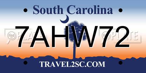 7AHW72 South Carolina License Plate