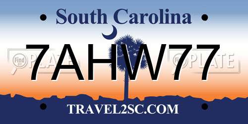 7AHW77 South Carolina License Plate