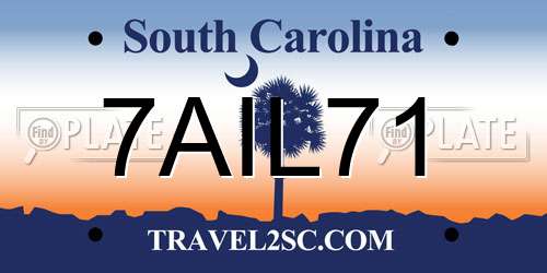 7AIL71 South Carolina License Plate