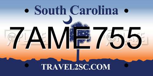 7AME755 South Carolina License Plate