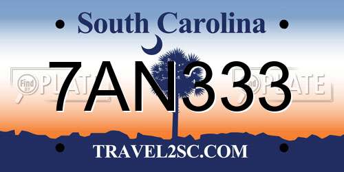 7AN333 South Carolina License Plate