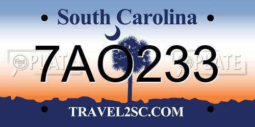7AO233 South Carolina License Plate