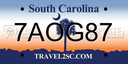 7AOG87 South Carolina License Plate