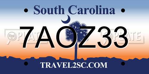 7AOZ33 South Carolina License Plate
