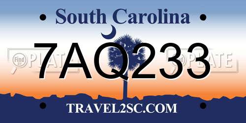 7AQ233 South Carolina License Plate