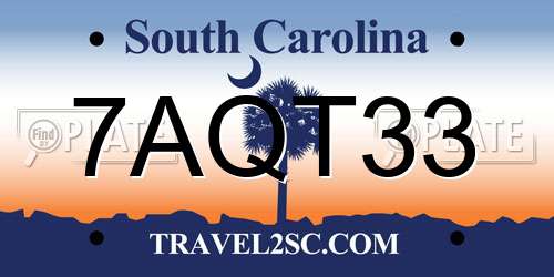 7AQT33 South Carolina License Plate