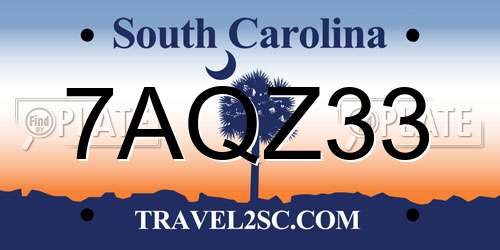 7AQZ33 South Carolina License Plate