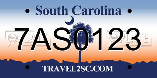 7AS0123 South Carolina License Plate