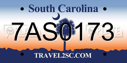 7AS0173 South Carolina License Plate