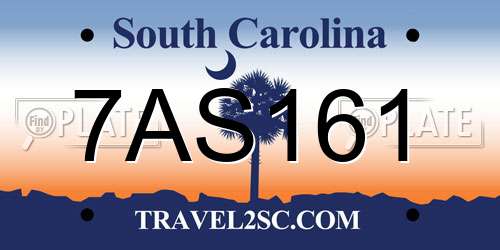 7AS161 South Carolina License Plate