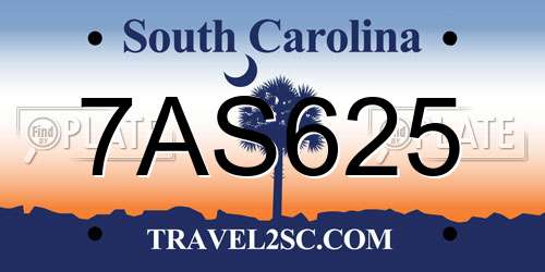 7AS625 South Carolina License Plate