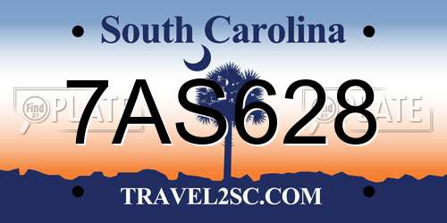 7AS628 South Carolina License Plate