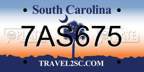 7AS675 South Carolina License Plate