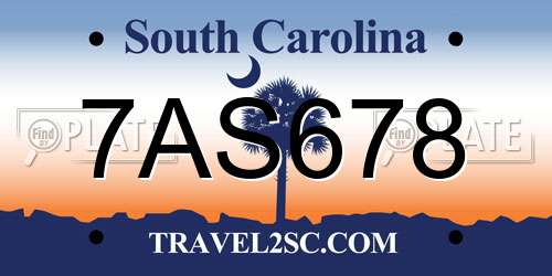 7AS678 South Carolina License Plate