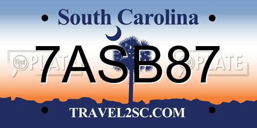 7ASB87 South Carolina License Plate