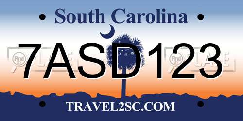 7ASD123 South Carolina License Plate