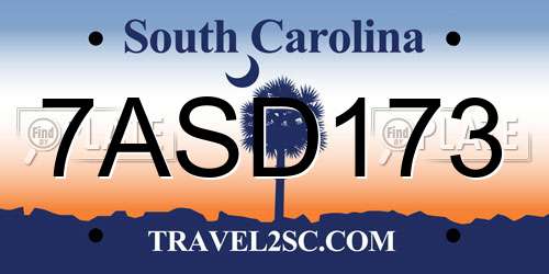 7ASD173 South Carolina License Plate