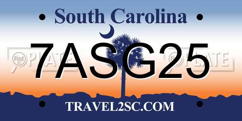 7ASG25 South Carolina License Plate