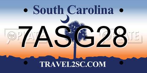 7ASG28 South Carolina License Plate