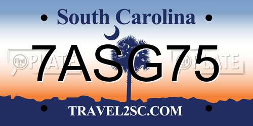 7ASG75 South Carolina License Plate