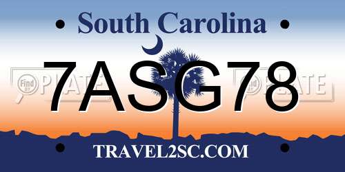 7ASG78 South Carolina License Plate