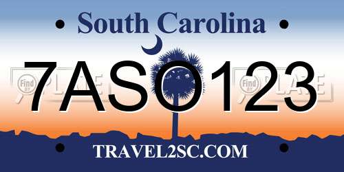 7ASO123 South Carolina License Plate