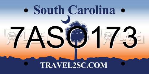 7ASO173 South Carolina License Plate