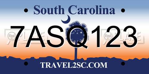 7ASQ123 South Carolina License Plate