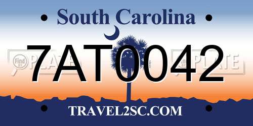 7AT0042 South Carolina License Plate