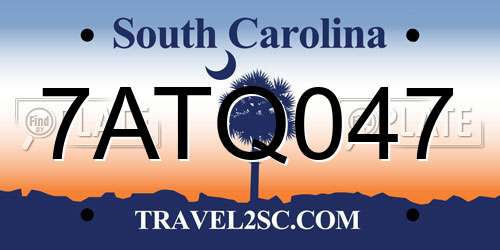 7ATQ047 South Carolina License Plate