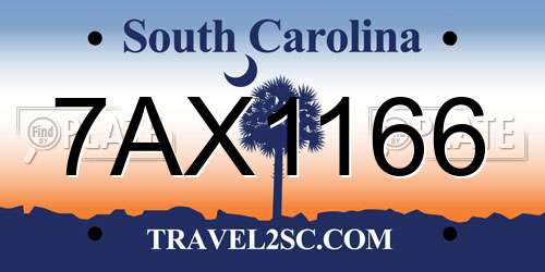 7AX1166 South Carolina License Plate