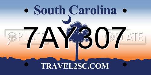 7AY307 South Carolina License Plate