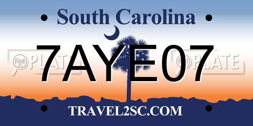 7AYE07 South Carolina License Plate