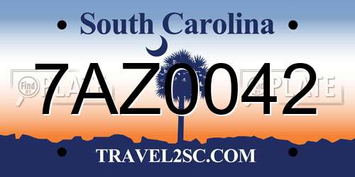 7AZ0042 South Carolina License Plate