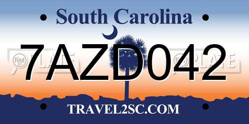 7AZD042 South Carolina License Plate