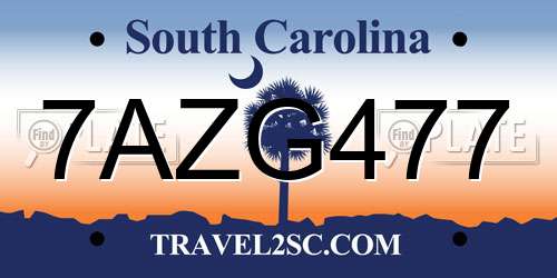 7AZG477 South Carolina License Plate