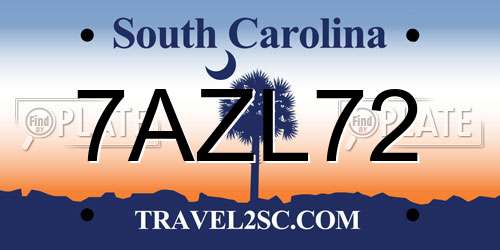 7AZL72 South Carolina License Plate