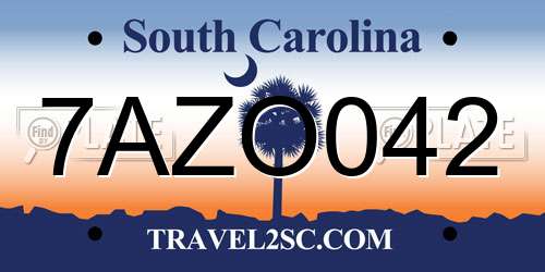 7AZO042 South Carolina License Plate