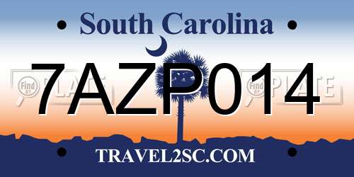 7AZP014 South Carolina License Plate