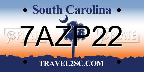 7AZP22 South Carolina License Plate