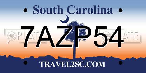 7AZP54 South Carolina License Plate