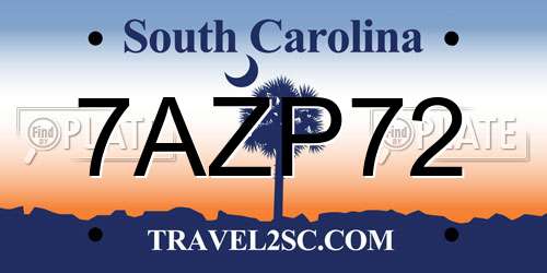 7AZP72 South Carolina License Plate