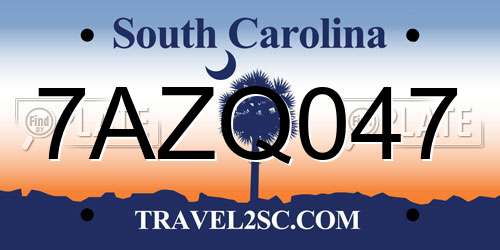 7AZQ047 South Carolina License Plate