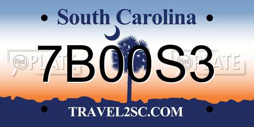 7B00S3 South Carolina License Plate