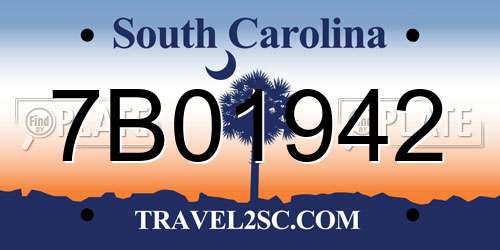 7B01942 South Carolina License Plate
