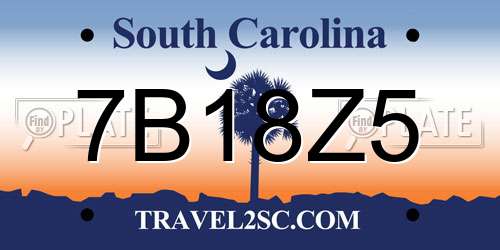 7B18Z5 South Carolina License Plate