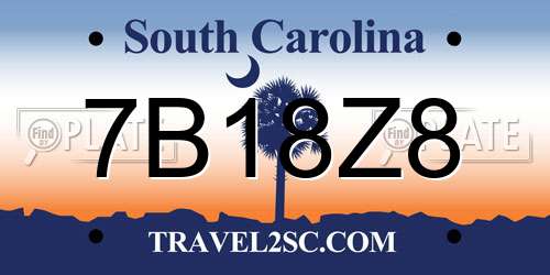 7B18Z8 South Carolina License Plate