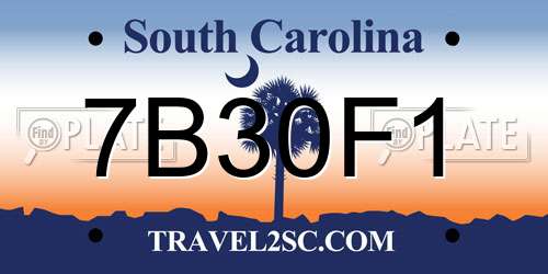 7B30F1 South Carolina License Plate