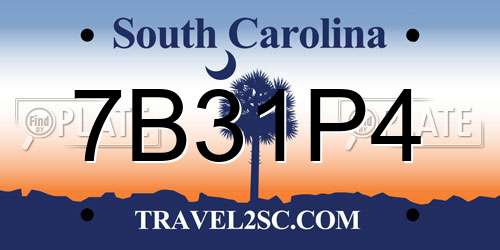 7B31P4 South Carolina License Plate